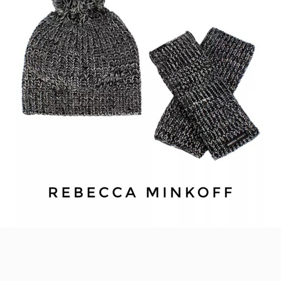 Rebecca Minkoff Black and White Knit Beanie and Gloves Set - Picture 1 of 3